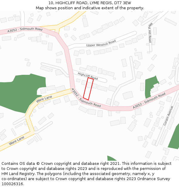 10, HIGHCLIFF ROAD, LYME REGIS, DT7 3EW: Location map and indicative extent of plot