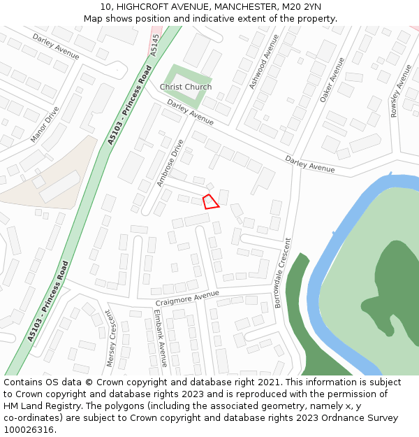 10, HIGHCROFT AVENUE, MANCHESTER, M20 2YN: Location map and indicative extent of plot