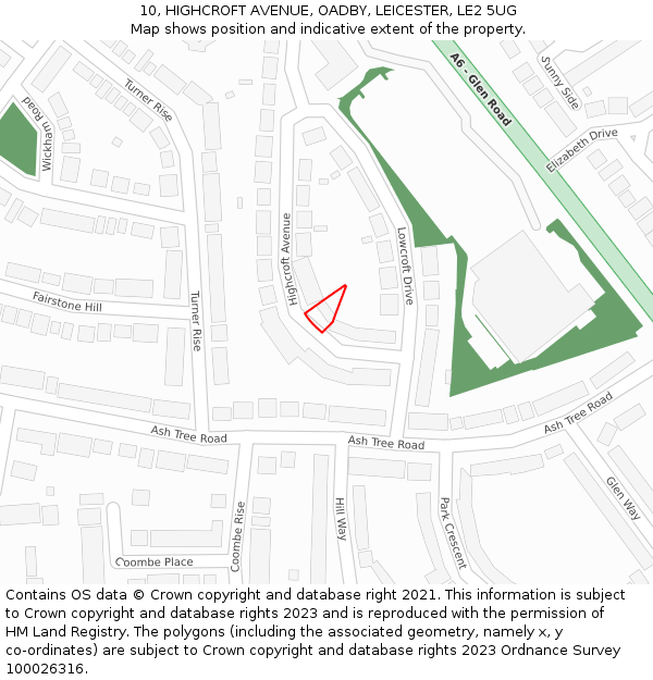 10, HIGHCROFT AVENUE, OADBY, LEICESTER, LE2 5UG: Location map and indicative extent of plot