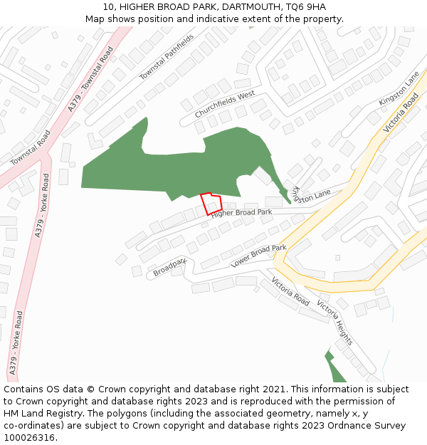 10, HIGHER BROAD PARK, DARTMOUTH, TQ6 9HA: Location map and indicative extent of plot