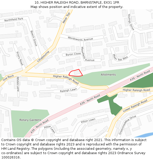 10, HIGHER RALEIGH ROAD, BARNSTAPLE, EX31 1PR: Location map and indicative extent of plot