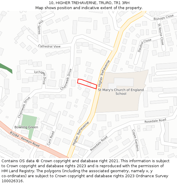 10, HIGHER TREHAVERNE, TRURO, TR1 3RH: Location map and indicative extent of plot