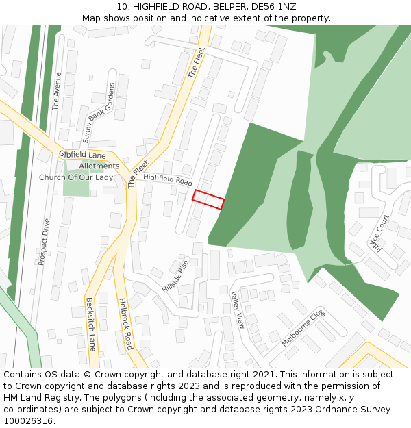 10, HIGHFIELD ROAD, BELPER, DE56 1NZ: Location map and indicative extent of plot