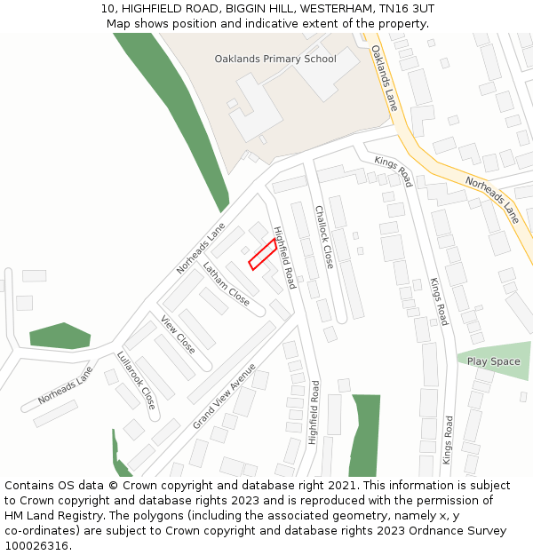10, HIGHFIELD ROAD, BIGGIN HILL, WESTERHAM, TN16 3UT: Location map and indicative extent of plot