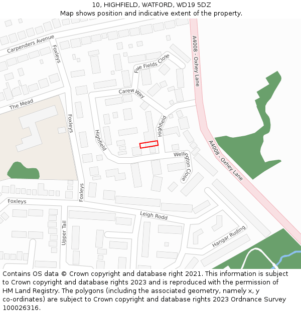 10, HIGHFIELD, WATFORD, WD19 5DZ: Location map and indicative extent of plot