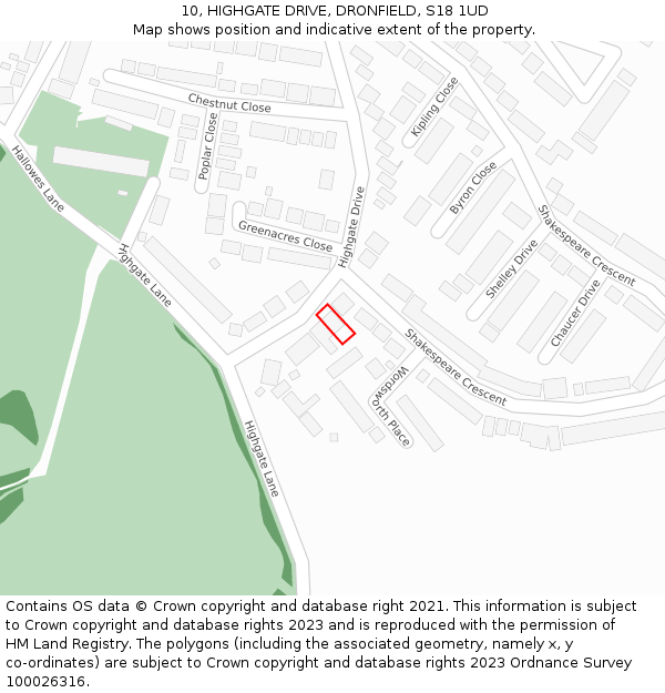 10, HIGHGATE DRIVE, DRONFIELD, S18 1UD: Location map and indicative extent of plot