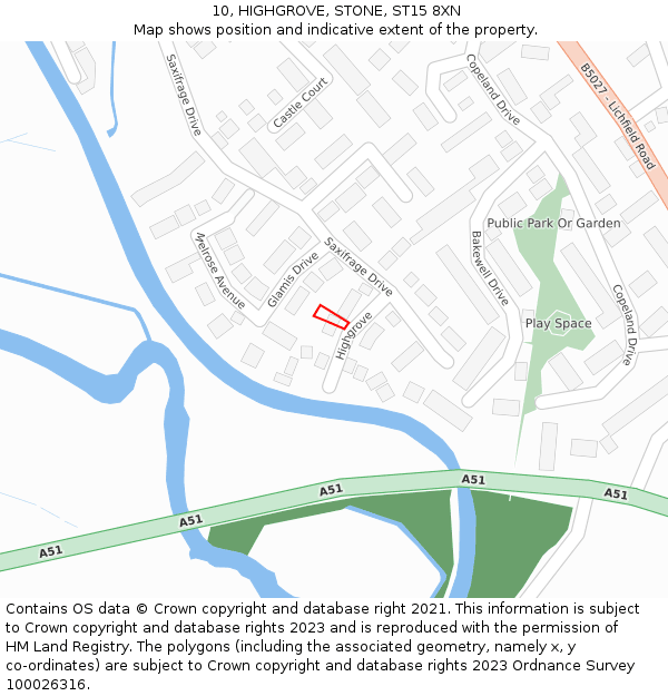 10, HIGHGROVE, STONE, ST15 8XN: Location map and indicative extent of plot