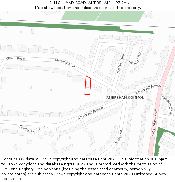 10, HIGHLAND ROAD, AMERSHAM, HP7 9AU: Location map and indicative extent of plot