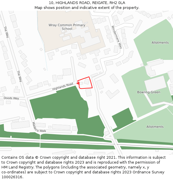 10, HIGHLANDS ROAD, REIGATE, RH2 0LA: Location map and indicative extent of plot
