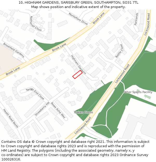 10, HIGHNAM GARDENS, SARISBURY GREEN, SOUTHAMPTON, SO31 7TL: Location map and indicative extent of plot