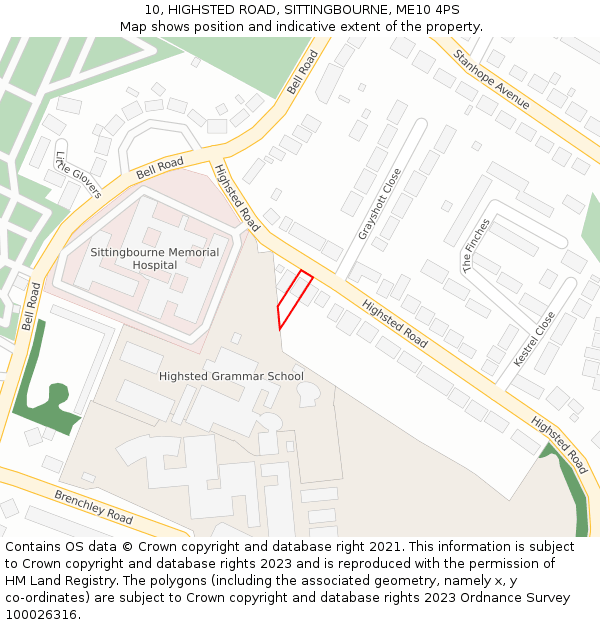 10, HIGHSTED ROAD, SITTINGBOURNE, ME10 4PS: Location map and indicative extent of plot