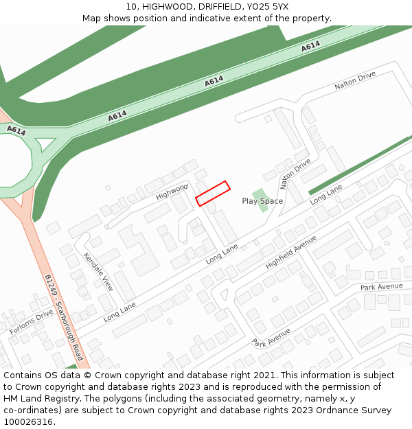 10, HIGHWOOD, DRIFFIELD, YO25 5YX: Location map and indicative extent of plot