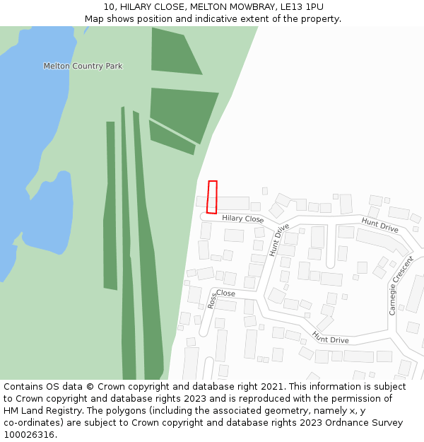 10, HILARY CLOSE, MELTON MOWBRAY, LE13 1PU: Location map and indicative extent of plot