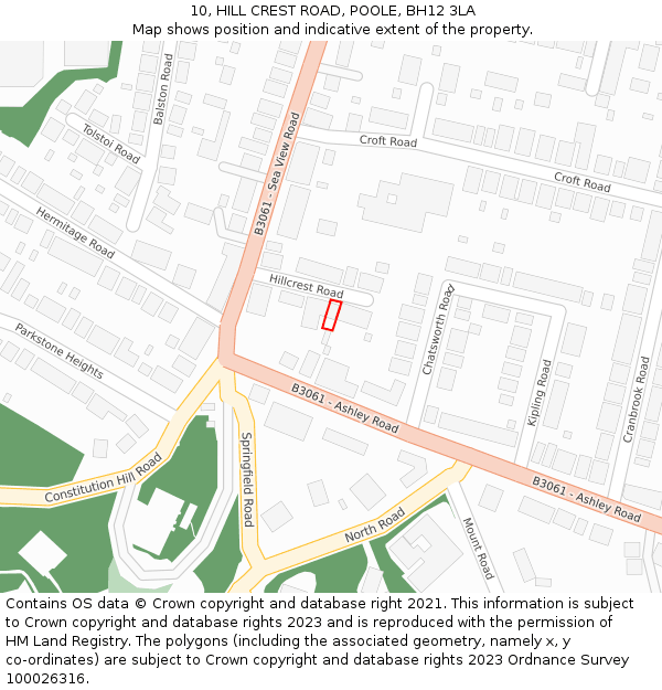 10, HILL CREST ROAD, POOLE, BH12 3LA: Location map and indicative extent of plot