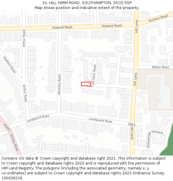 10, HILL FARM ROAD, SOUTHAMPTON, SO15 5SP: Location map and indicative extent of plot