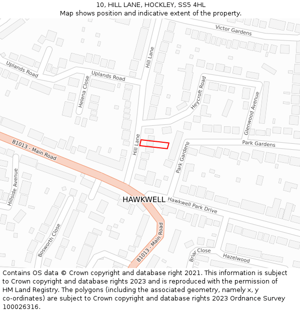 10, HILL LANE, HOCKLEY, SS5 4HL: Location map and indicative extent of plot