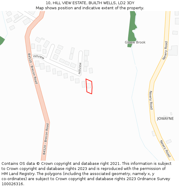 10, HILL VIEW ESTATE, BUILTH WELLS, LD2 3DY: Location map and indicative extent of plot