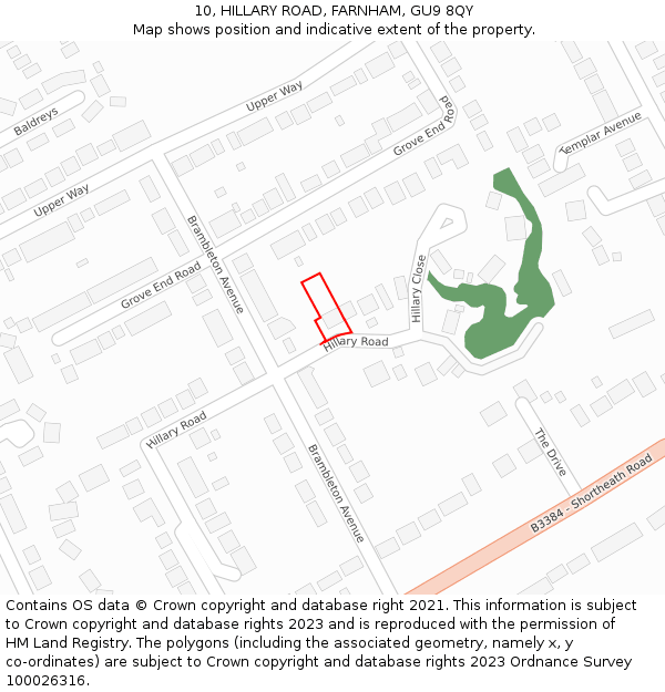 10, HILLARY ROAD, FARNHAM, GU9 8QY: Location map and indicative extent of plot