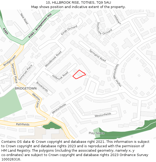 10, HILLBROOK RISE, TOTNES, TQ9 5AU: Location map and indicative extent of plot