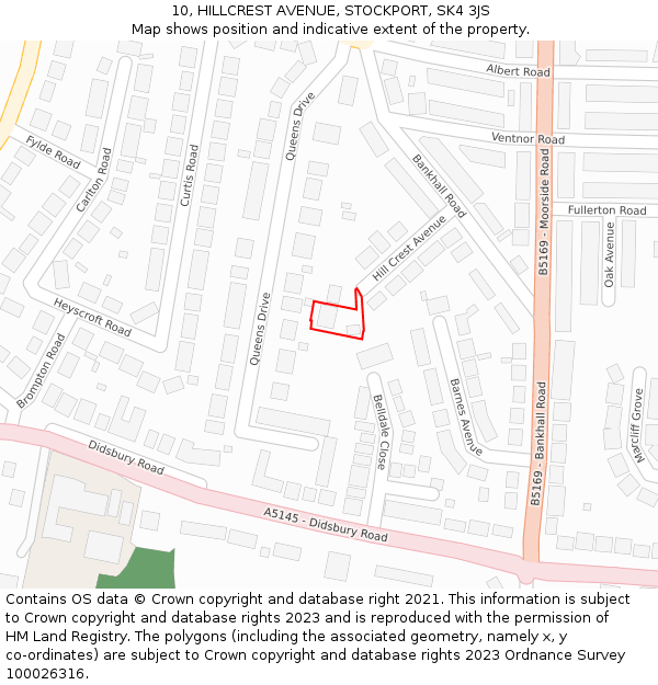 10, HILLCREST AVENUE, STOCKPORT, SK4 3JS: Location map and indicative extent of plot