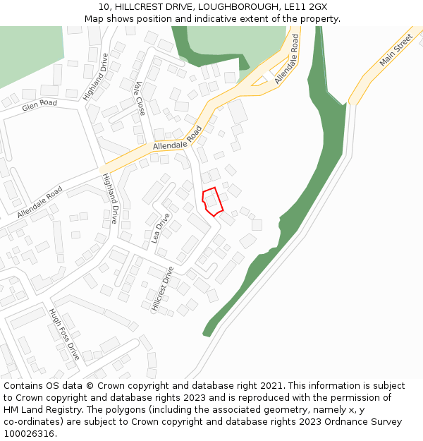 10, HILLCREST DRIVE, LOUGHBOROUGH, LE11 2GX: Location map and indicative extent of plot