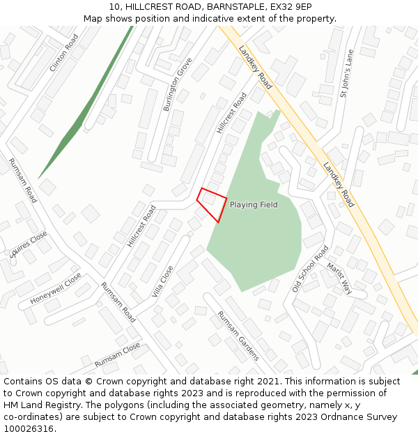 10, HILLCREST ROAD, BARNSTAPLE, EX32 9EP: Location map and indicative extent of plot