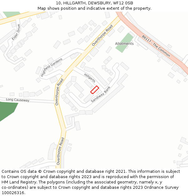 10, HILLGARTH, DEWSBURY, WF12 0SB: Location map and indicative extent of plot