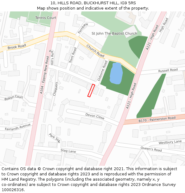 10, HILLS ROAD, BUCKHURST HILL, IG9 5RS: Location map and indicative extent of plot