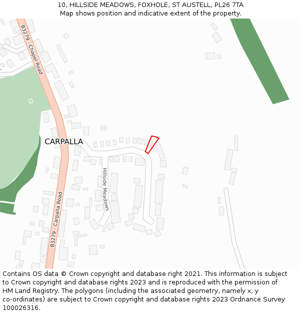 10, HILLSIDE MEADOWS, FOXHOLE, ST AUSTELL, PL26 7TA: Location map and indicative extent of plot