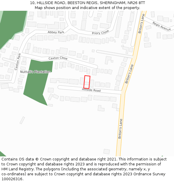 10, HILLSIDE ROAD, BEESTON REGIS, SHERINGHAM, NR26 8TT: Location map and indicative extent of plot