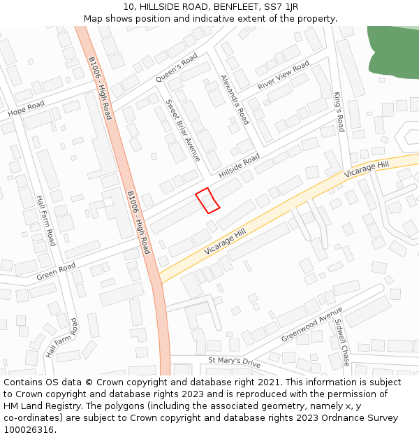 10, HILLSIDE ROAD, BENFLEET, SS7 1JR: Location map and indicative extent of plot