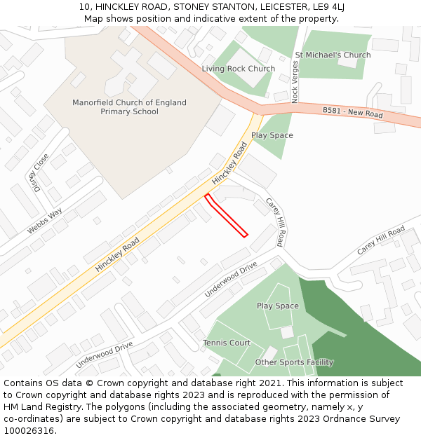 10, HINCKLEY ROAD, STONEY STANTON, LEICESTER, LE9 4LJ: Location map and indicative extent of plot