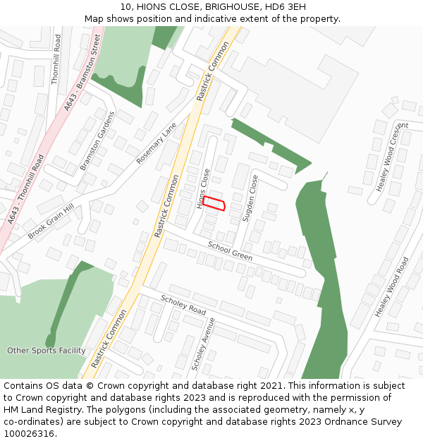 10, HIONS CLOSE, BRIGHOUSE, HD6 3EH: Location map and indicative extent of plot