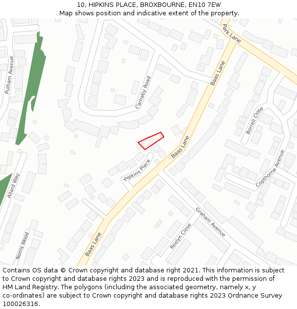 10, HIPKINS PLACE, BROXBOURNE, EN10 7EW: Location map and indicative extent of plot