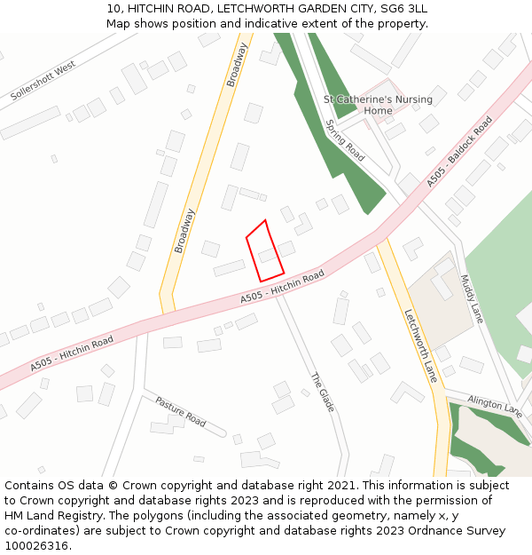 10, HITCHIN ROAD, LETCHWORTH GARDEN CITY, SG6 3LL: Location map and indicative extent of plot