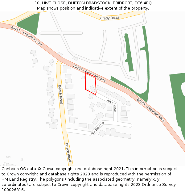 10, HIVE CLOSE, BURTON BRADSTOCK, BRIDPORT, DT6 4RQ: Location map and indicative extent of plot