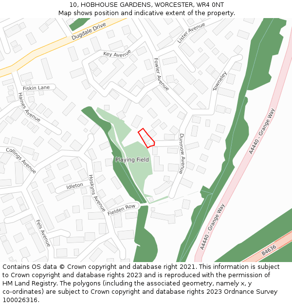 10, HOBHOUSE GARDENS, WORCESTER, WR4 0NT: Location map and indicative extent of plot