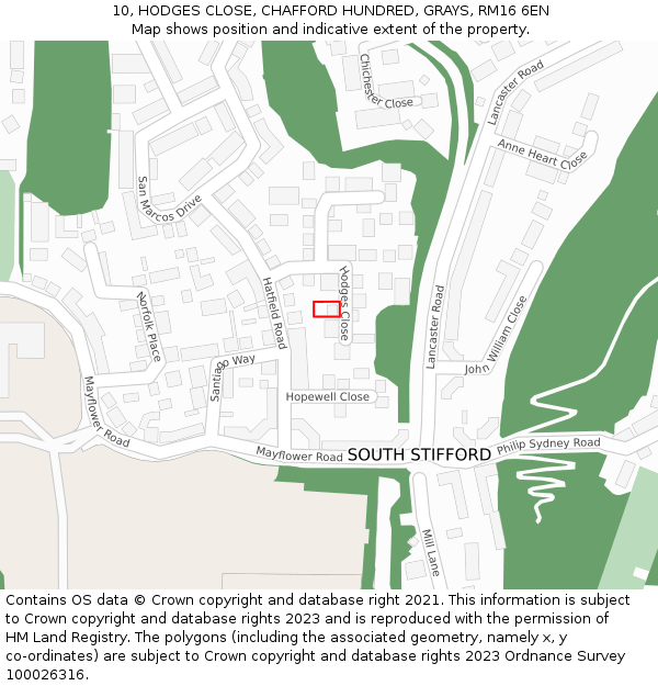 10, HODGES CLOSE, CHAFFORD HUNDRED, GRAYS, RM16 6EN: Location map and indicative extent of plot