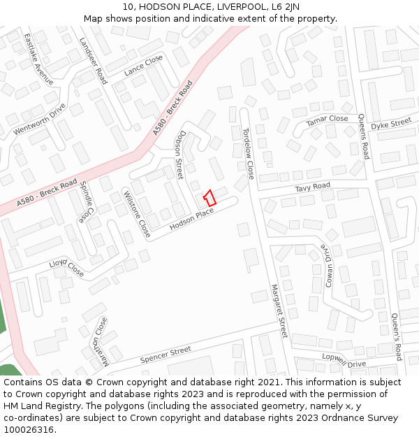 10, HODSON PLACE, LIVERPOOL, L6 2JN: Location map and indicative extent of plot