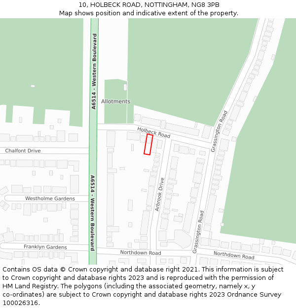 10, HOLBECK ROAD, NOTTINGHAM, NG8 3PB: Location map and indicative extent of plot