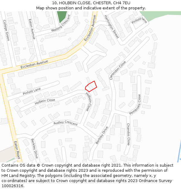 10, HOLBEIN CLOSE, CHESTER, CH4 7EU: Location map and indicative extent of plot