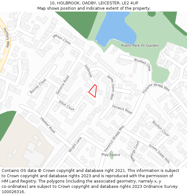 10, HOLBROOK, OADBY, LEICESTER, LE2 4UP: Location map and indicative extent of plot