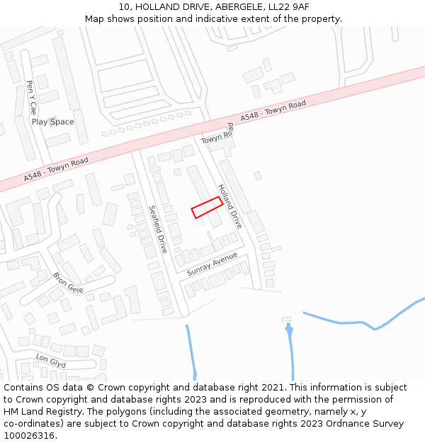 10, HOLLAND DRIVE, ABERGELE, LL22 9AF: Location map and indicative extent of plot