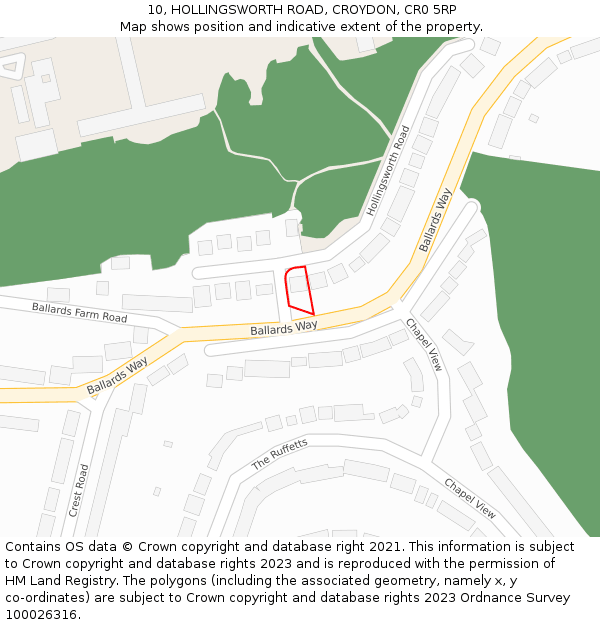 10, HOLLINGSWORTH ROAD, CROYDON, CR0 5RP: Location map and indicative extent of plot