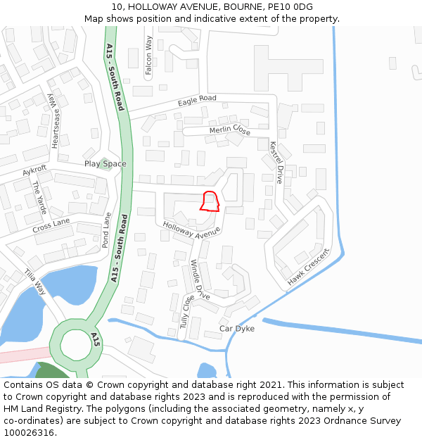 10, HOLLOWAY AVENUE, BOURNE, PE10 0DG: Location map and indicative extent of plot