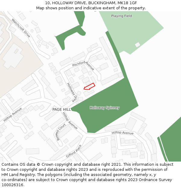 10, HOLLOWAY DRIVE, BUCKINGHAM, MK18 1GF: Location map and indicative extent of plot