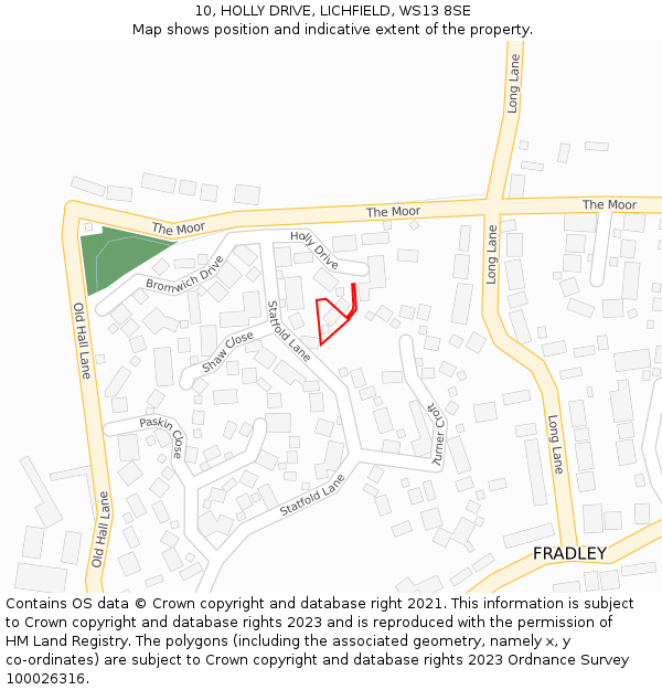 10, HOLLY DRIVE, LICHFIELD, WS13 8SE: Location map and indicative extent of plot