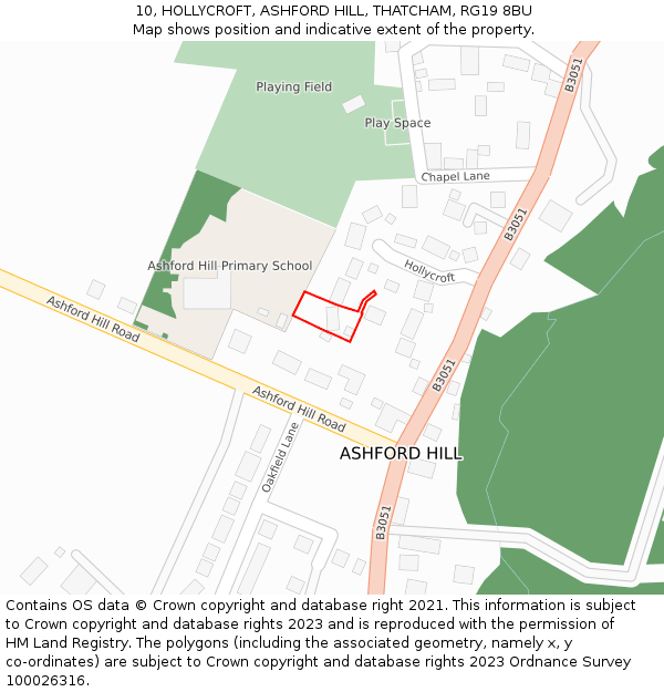 10, HOLLYCROFT, ASHFORD HILL, THATCHAM, RG19 8BU: Location map and indicative extent of plot