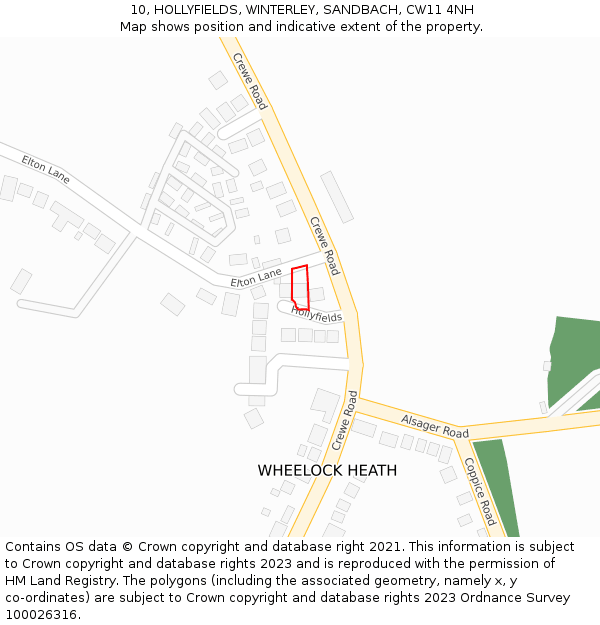 10, HOLLYFIELDS, WINTERLEY, SANDBACH, CW11 4NH: Location map and indicative extent of plot