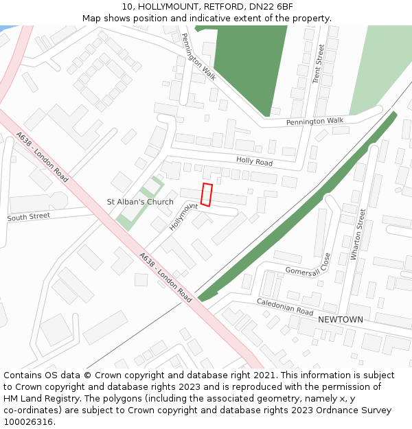 10, HOLLYMOUNT, RETFORD, DN22 6BF: Location map and indicative extent of plot